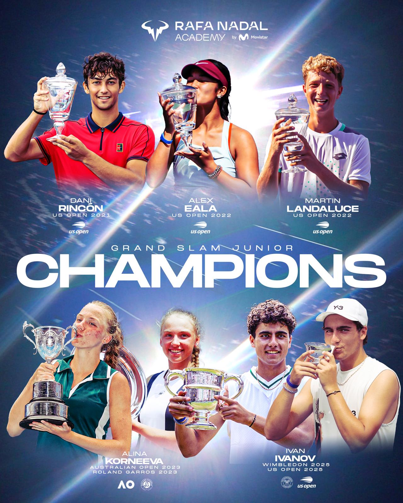 Todos los campeones de Grand Slam Júnior formados en la Rafa Nadal Academy by Movistar